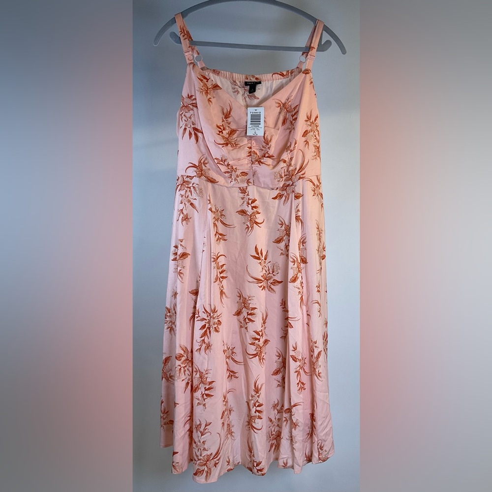 Torrid Pink and Orange Floral Mini Wash Challis Shirred Skater Dress